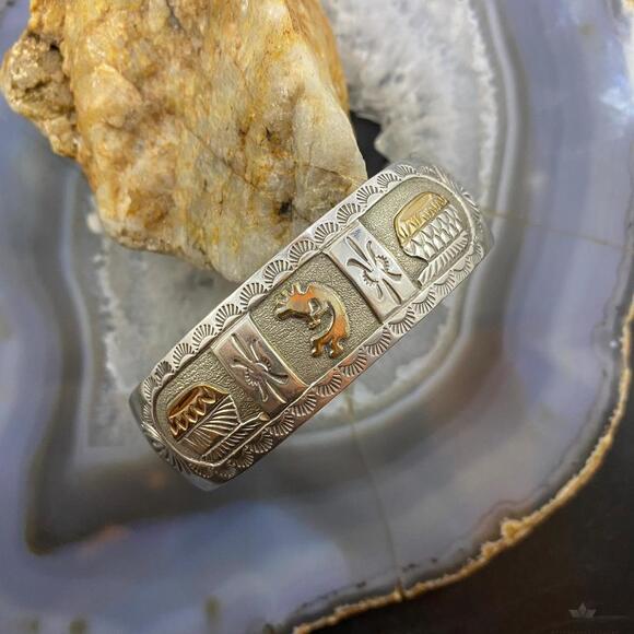 Mike Smith Sterling Silver GF Overlay Kokopelli & Pottery Bracelet For Women - Picture 2 of 10